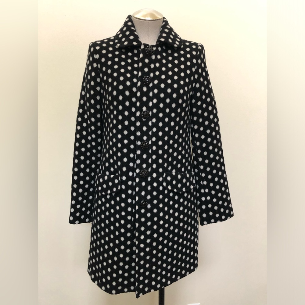 Polka Doyle Peter Pan collar wool blend coat mid thigh rhinestones floral button